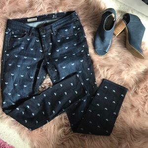 Crop Jeans dark denim with hearts